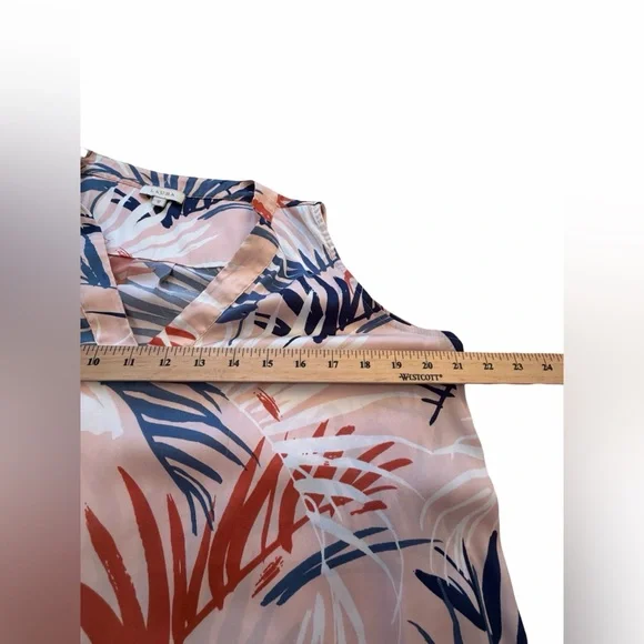 Laura Palm Leaf Sleeveless Pullover V Neck Top - Navy/Rust-Size 12 - Picture 3 of 7